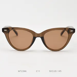 Cat-eye TR90 polarized sunglasses detail view showing retro brown frame and sleek temples.