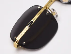 Vintage luxury gold metal rimless sunglasses for men and women fashion hip hop eyewear trend