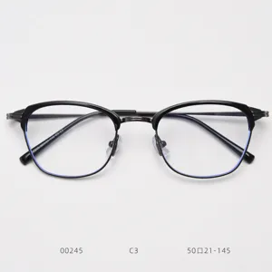 Classic semi-rimless metal eyeglasses frame for men and women, retro optical clear glasses.