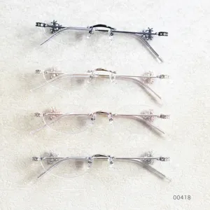 Stylish rimless oval eyeglasses frames with sparkling rhinestones and star decor for women daily.