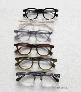 Detailed multi-color display of retro thick-rim acetate optical glasses frames set.