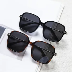 Detailed shot of fashionable large-frame polarized sunglasses with chic temple designs.