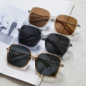 Fashionable large-frame polarized sunglasses for women, retro metal link design, stylish shades.