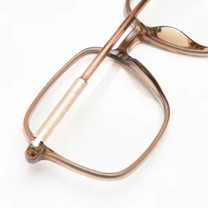 Montura de gafas optica cuadrada marron claro acetato metal ligera de uso diario