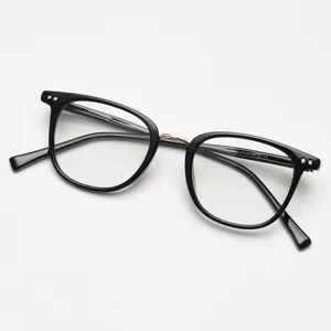 Monture de lunettes optiques vintage pont en métal noir verre transparent détail rétro