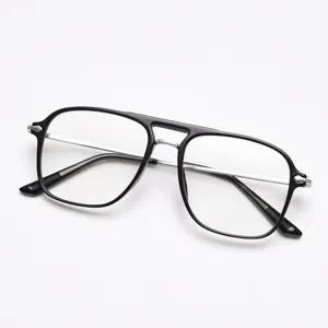Lunettes de vue rétro à double pont élégante monture de lunettes pilote pour homme femme