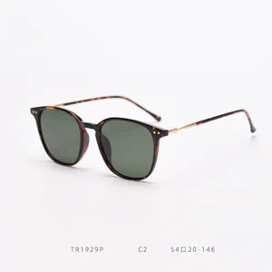 Detailed view of tortoise shell frame polarized sunglasses with stylish green lenses.