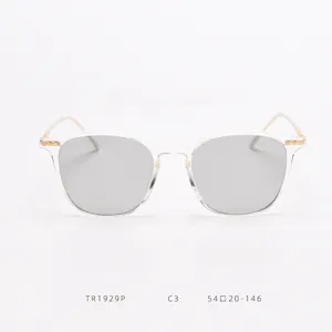 Clear frame square polarized sunglasses for men and women, trendy streetwear eyewear detail view.