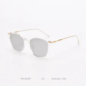Polarized square sunglasses with clear frames and slim gold metal temples for daily chic style.