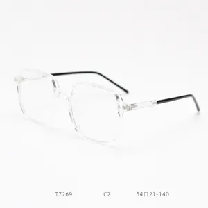 Monturas de gafas transparentes grandes y cuadradas con patillas negras elegantes.
