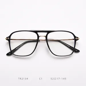 Monture de lunettes pilote a double pont classique, style retro noir et or au quotidien.