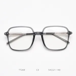Montura de gafas optica cuadrada gris transparente grande moda miopia para hombre y mujer