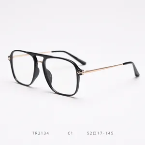 Vue détaillée de la monture de lunettes pilote TR2134 avec double pont et charnière chic.