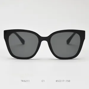 Detailed view of the TR90 oversized black sunglasses frame, highlighting durable nylon lenses.