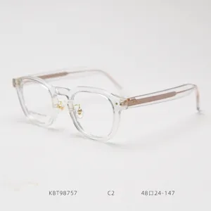 Detailed close-up of vintage clear optical glasses frame, featuring transparent acetate.