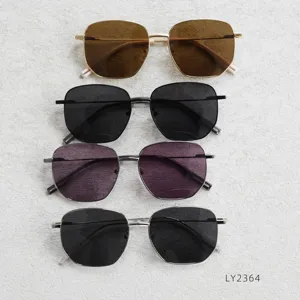 Stylish polygonal metal polarized sunglasses for men and women, retro fashion eyewear detail.
