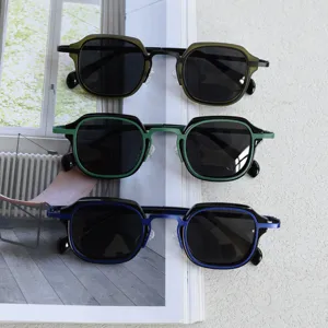 Detailed view of retro metal polarized sunglasses in multi-color frames, stylish punk style.