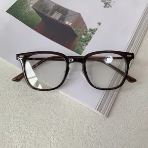 Detail view of stylish brown TR90 optical glasses frame for daily wear and prescription lenses.