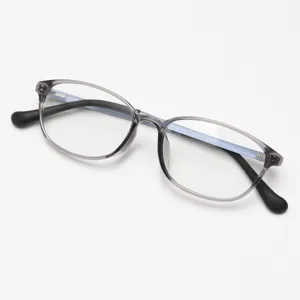 Lightweight TR90 clear grey eyeglass frame, retro literary style optical spectacles for daily wear.