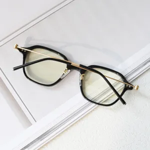 Trendy black and gold metal browline TR90 glasses frame for daily fashion and clear vision.