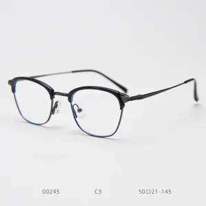Metal half-rim optical glasses frame, vintage style clear lens spectacles for daily wear.