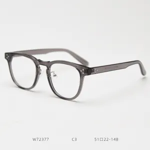 Detailed view of grey TR90 optical glasses frame, classic retro clear round design for daily wear.