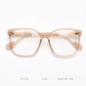 Detailed view of oversized nude optical glasses frame with stylish square shape and clear lenses.