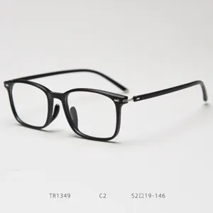 Close-up detail of the black TR90 retro square glasses frame showing neat craftsmanship.