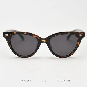 Detailed view of retro tortoise shell cat eye sunglasses with polarized lenses and metal rivets.