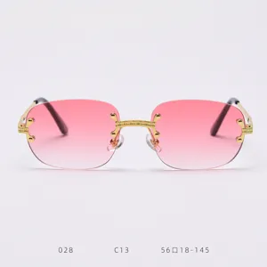 Pink gradient rimless sunglasses for women, luxury metal frame vintage retro sun glasses
