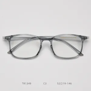 Detailed view of the transparent grey TR90 optical glasses frame, classic retro style.