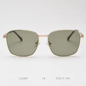 Vintage metal square sunglasses for men and women, stylish sun protection eyewear for outdoor travel.
