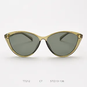 Close-up detail of vintage cat-eye sunglasses frame, elegant curved lines and dark polarized lenses.