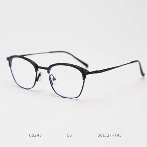 Vintage metal semi-rimless optical glasses frame, classic black clear lens eyewear.