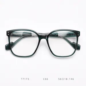 Classic large frame clear lens glasses for women, stylish green optical frame for daily wear.