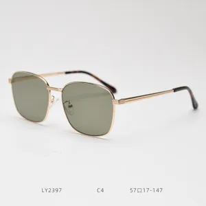 Vintage metal square sunglasses with green lenses and stylish temple details for daily wear.