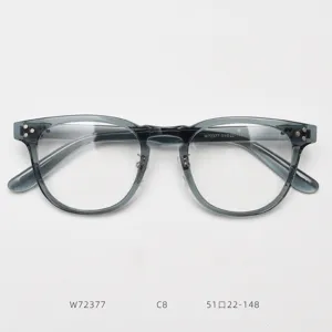 Detailed view of vintage TR90 optical glasses frame, clear gray half-frame design, stylish.