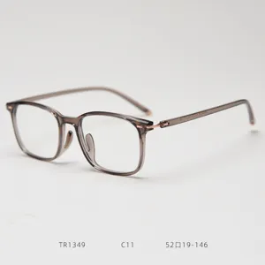 Korean vintage TR90 optical glasses frame with translucent grey design and gold hinges.