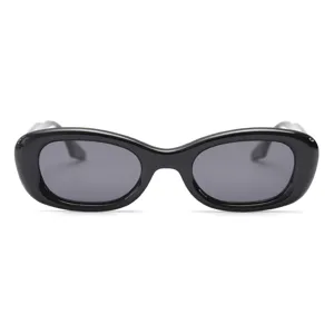 Trendy black oval sunglasses for women and men, retro small frame street style eyewear.