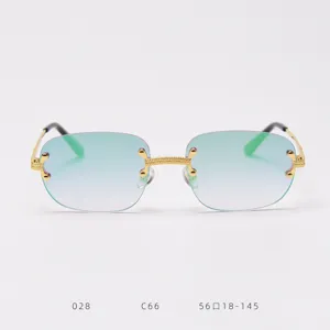 Retro rimless sunglasses for women and men, luxury vintage metal gradient lenses, chic hip-hop eyewear.