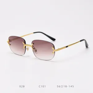 Stylish rimless gradient sunglasses for women and men, retro luxury metal frame eyewear.