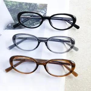 Korean style vintage oval glasses frames in three colors, trendy retro flat light eyewear.