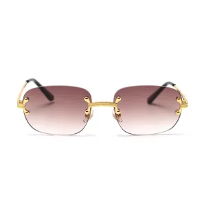 Vintage Metal Frame Rimless Gradient Lens Sunglasses For Women Men Fashion Hip Hop Chic Retro Eyewear Sun Glasses