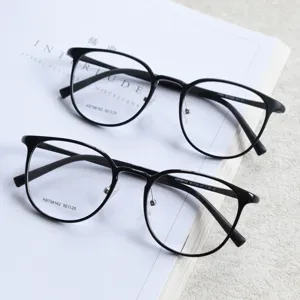 Retro round optical glasses frames for men and women, black plastic steel myopia frames.