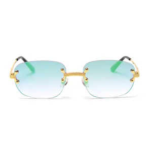 Vintage gradient rimless sunglasses for women and men, retro metal hip hop eyewear.