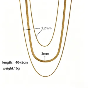 Gold plated titanium steel herringbone snake chain necklace set for women jewelry