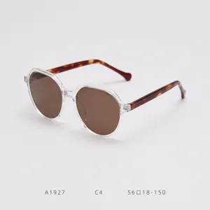 Modische mehrseitige polarisierte Sonnenbrille mit transparentem Gestell und Bügeln.