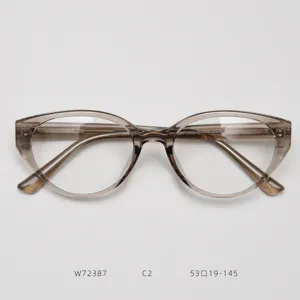 Trendy vintage optical glasses frame for women, transparent brown cat eye daily wear.