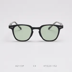 Lunettes de soleil polarisées monture noire élégante verres vert clair mode unisexe