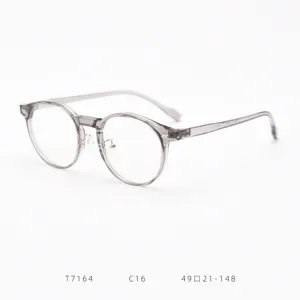 Transparent grey round frame optical glasses stylish clear acetate eyewear for women daily.